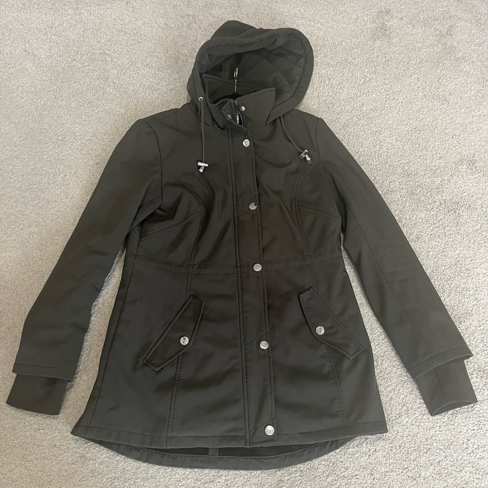 GUESS Softshell-Jacket With Hood, Transitional Jacket, Women’s Medium Dark Green